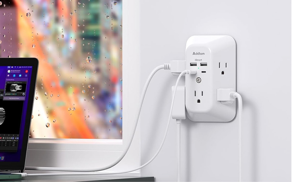 Addtam 5-Outlet Splitter Surge Protector Outlet Extender