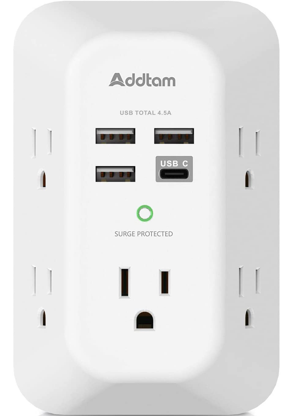 Addtam Wall Charger & Surge Protector With 4 USB Charging Ports