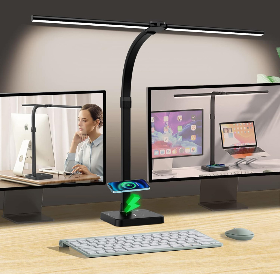 AKRRYR Dual LED Gooseneck Desk Lamp with USB Charging Port