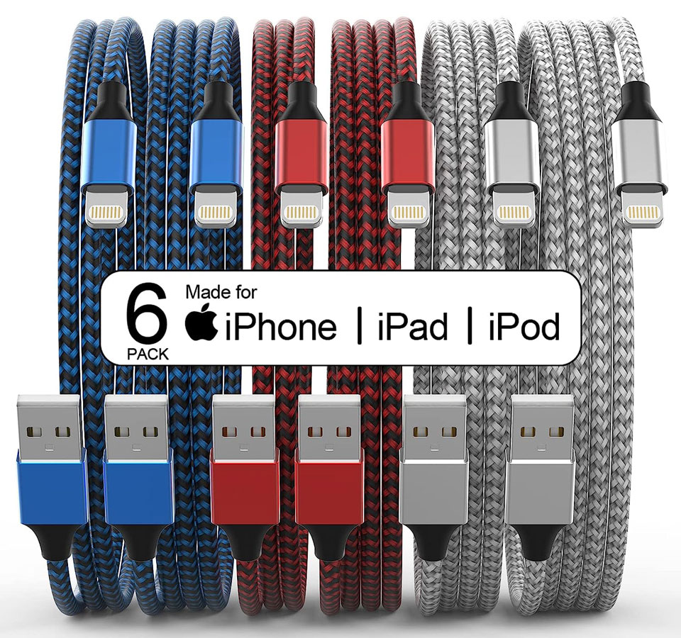 Apple MFi Certified 6-Pack Nylon Braided Fast Charging Cables