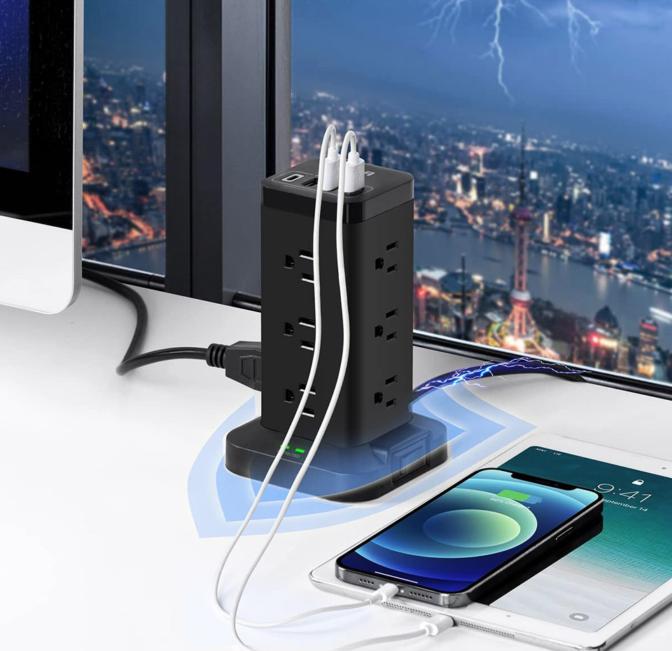 BEVA Power Strip Surge Protector Tower With USB Ports
