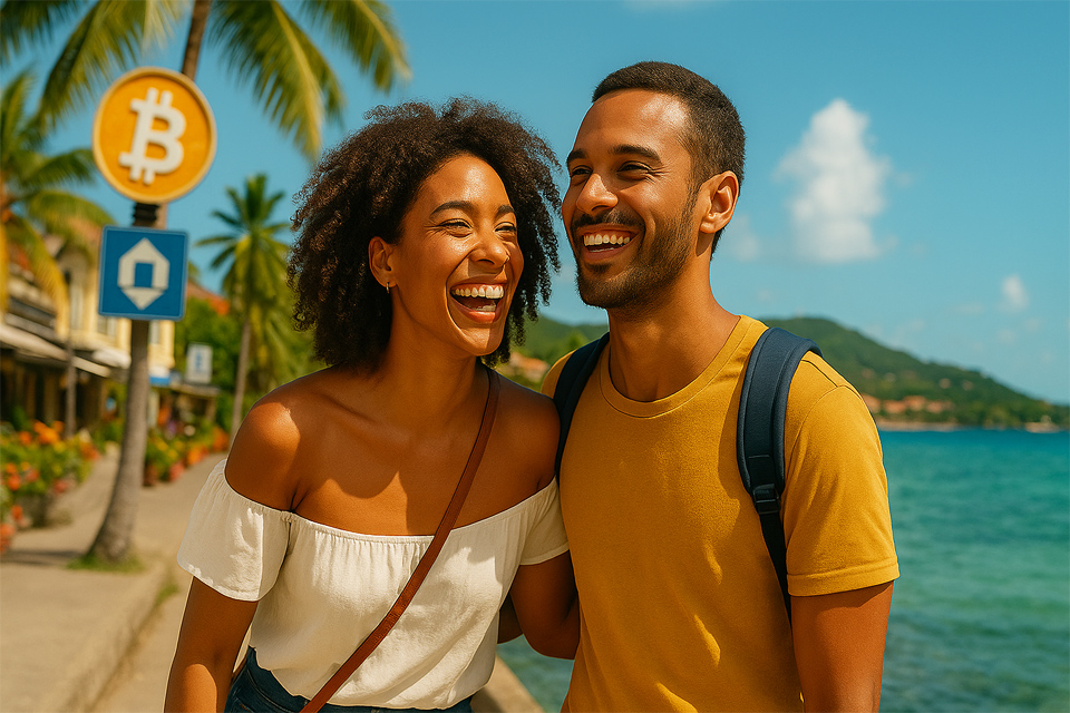 Couple on vacation. Paid for flights and hotel using crypto on Travala