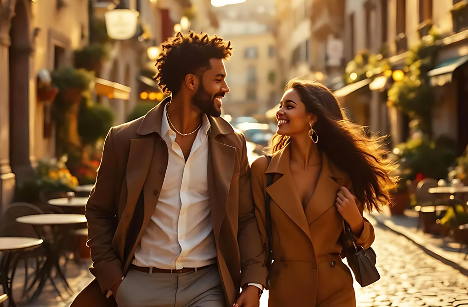 Couple enjoying romantic European city