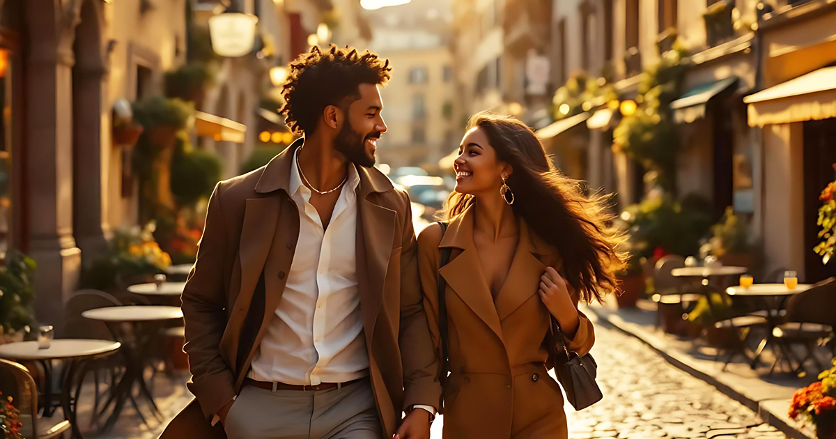 Couple enjoying romantic European cities