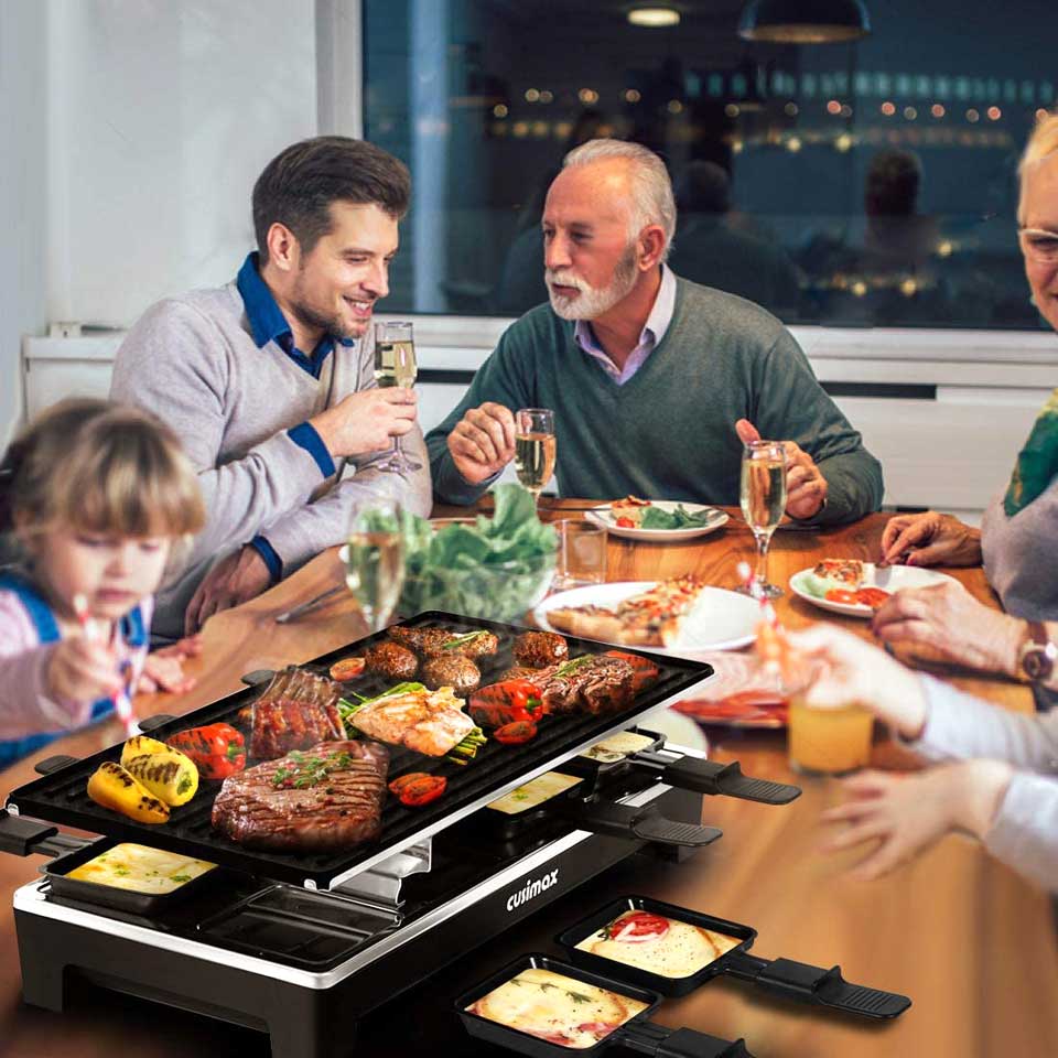 Cusimax 2-in-1 Raclette  Portable Electric Grill With 8 Paddles