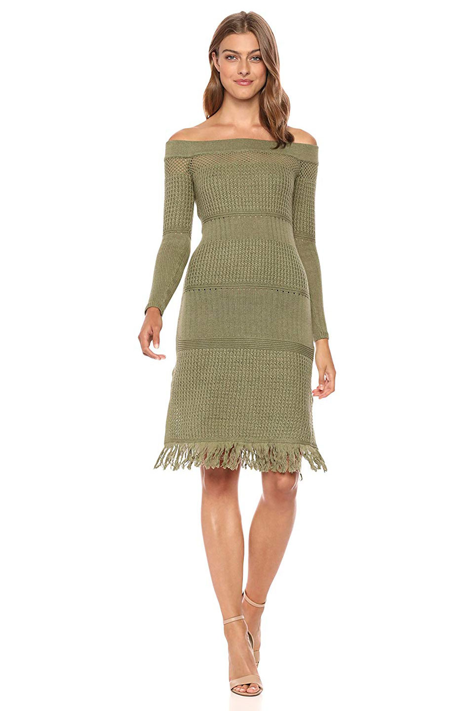 findersKEEPERS Gravitate Off The Shoulder Fringe Sweater Dress
