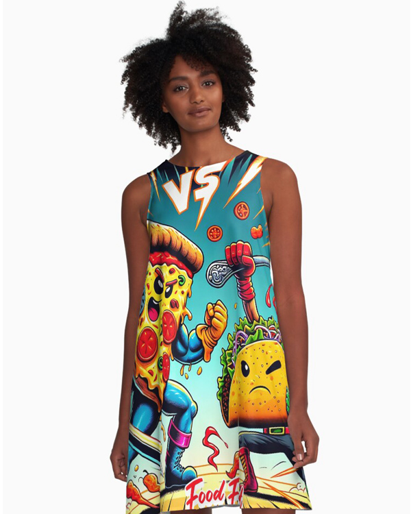 Food Fight Pizza vs Taco a line dress