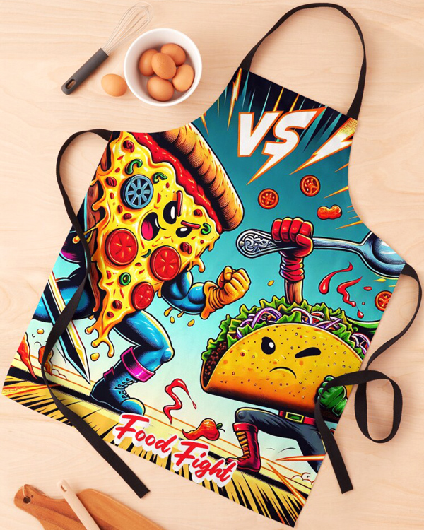 Food Fight Pizza vs Taco apron