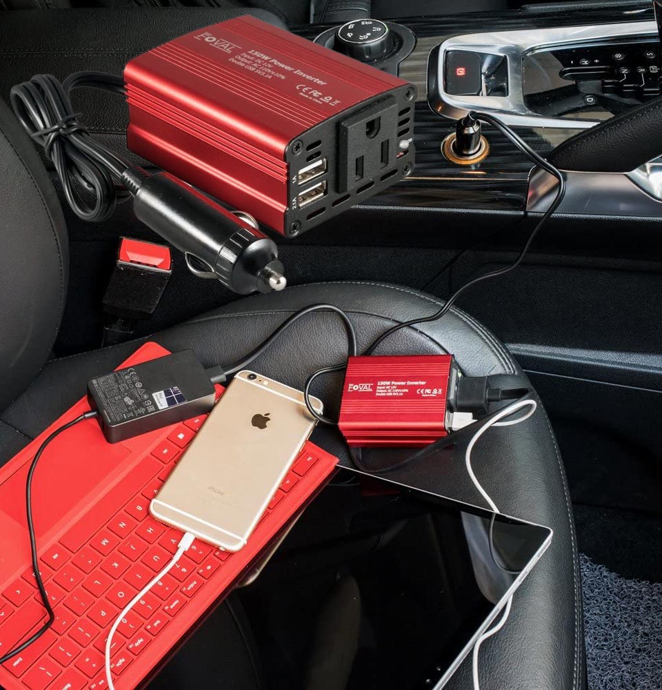 FOVAL Car Power Inverter 12V DC to 110V AC With Dual USB Car Charger