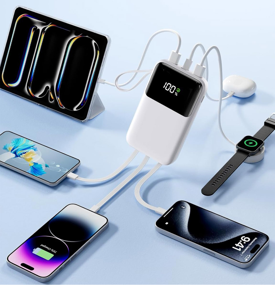 HELLEE Portable 6 Output Fast Charger With Built In Cable