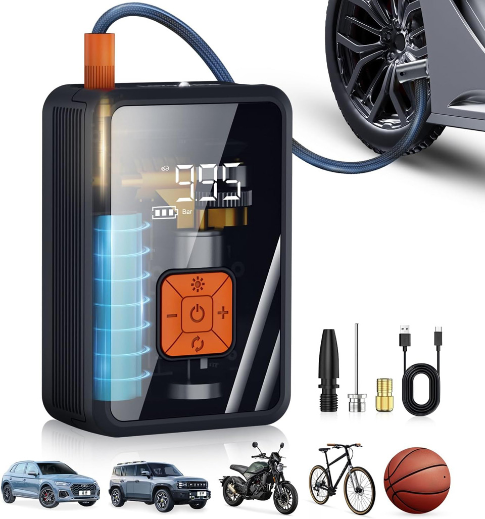 Lazyshine Rechargable Cordless Tire Inflator With LED Light