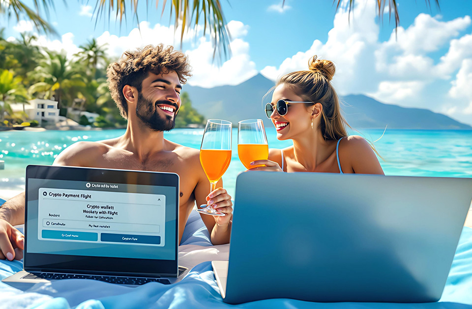 Couple enjoying exotic destination they paid for with crypto
