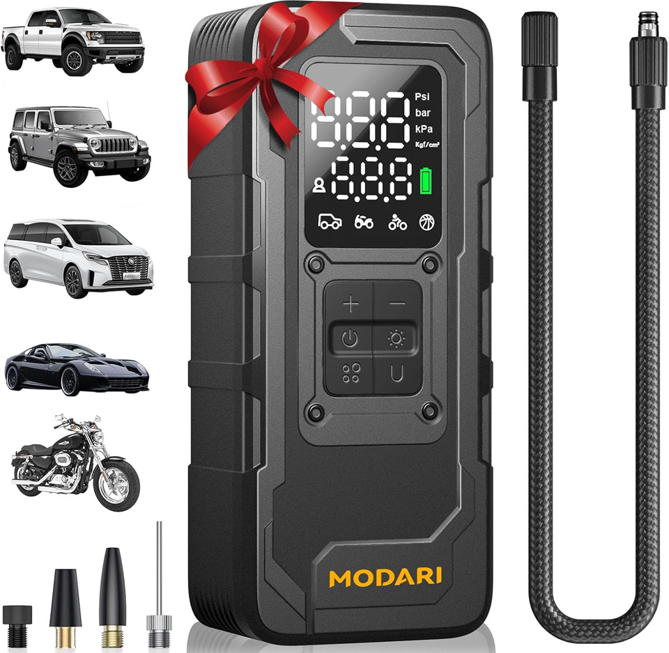 Modari Wireless Car Tire Inflator With Pressure Gauge