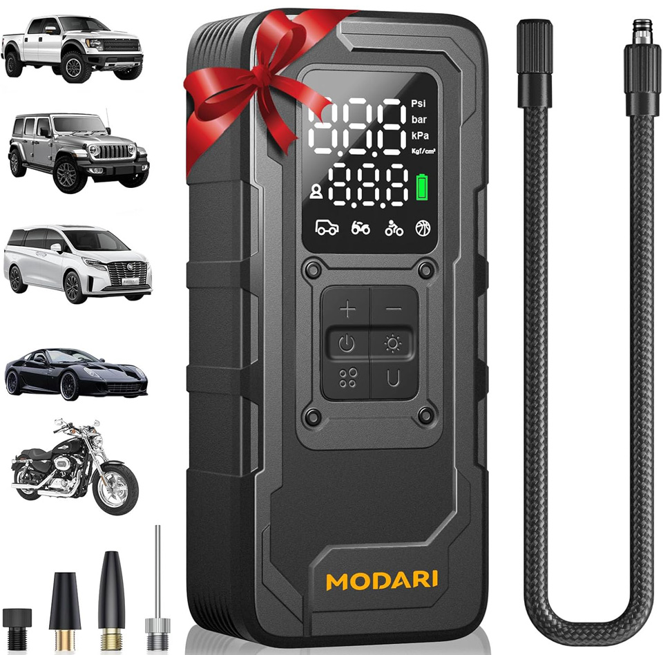 MODARI Wireless Car Tire Inflator with Pressure Gauge