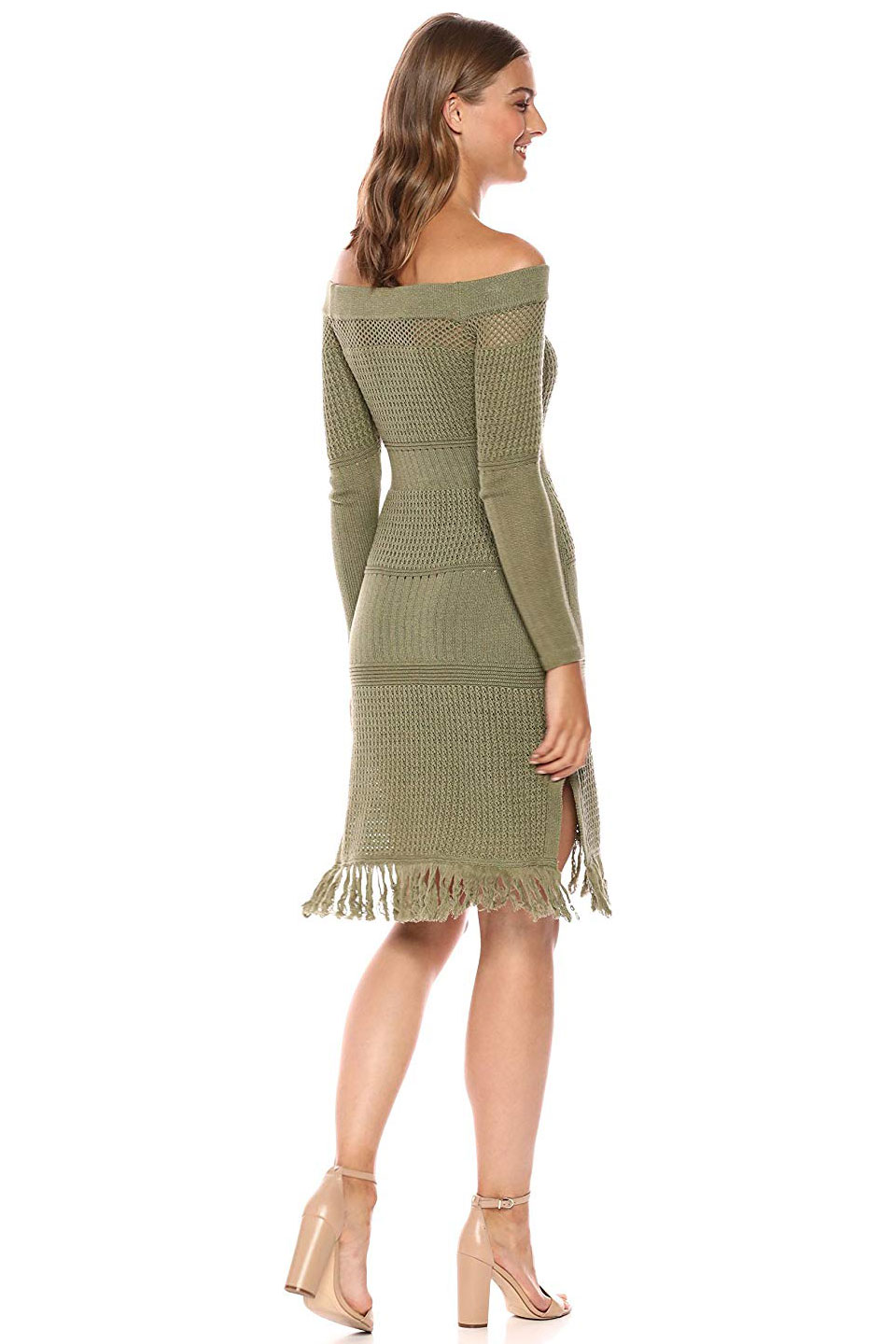 findersKEEPERS Gravitate Off The Shoulder Fringe Sweater Dress