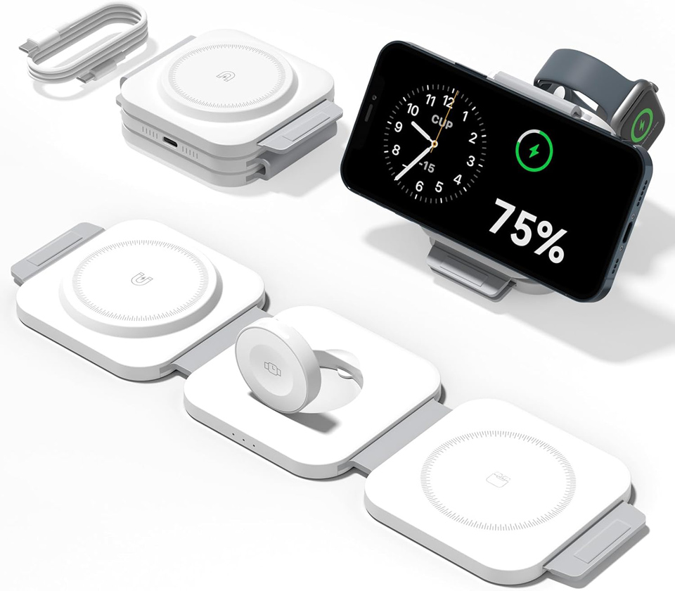 QUZUDN 3-In-1 Foldable Wireless Charger For Apple Devices