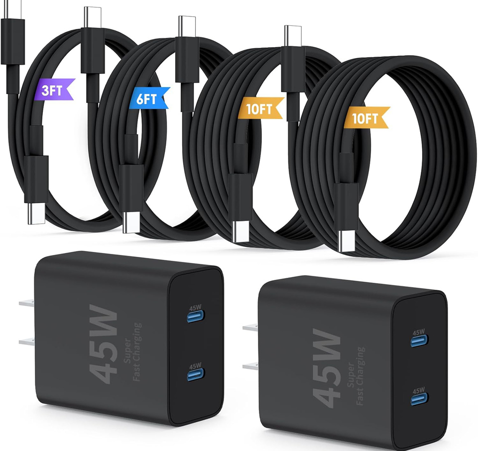QZIIW 2-Pack Super Fast Charger With 4 Pack Charging Cables