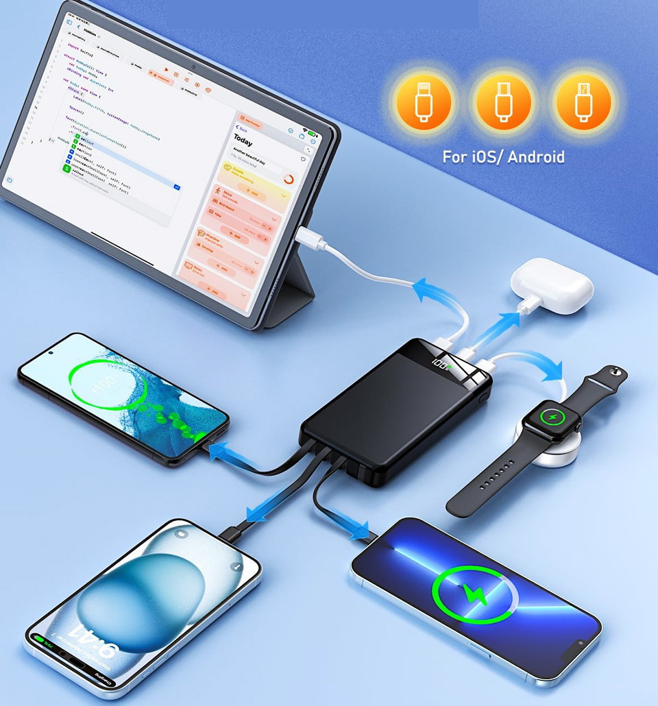 SABANI Portable Charger Power Bank With 4 Built In Cables
