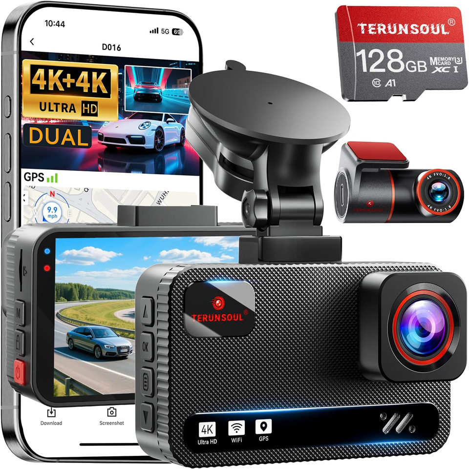TERUNSOUl 4K+4K Front And Rear Dash Cam