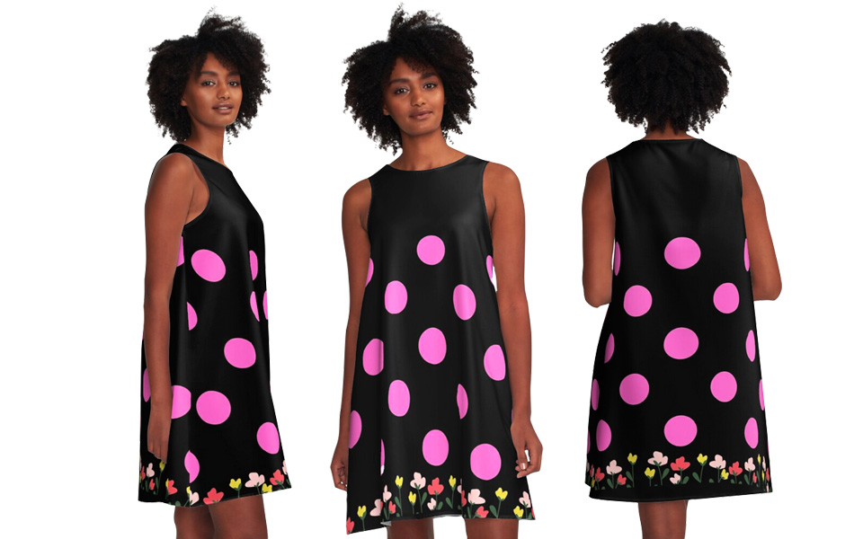 TW2US PINK POLKA DOT FLORAL A-LINE DRESS