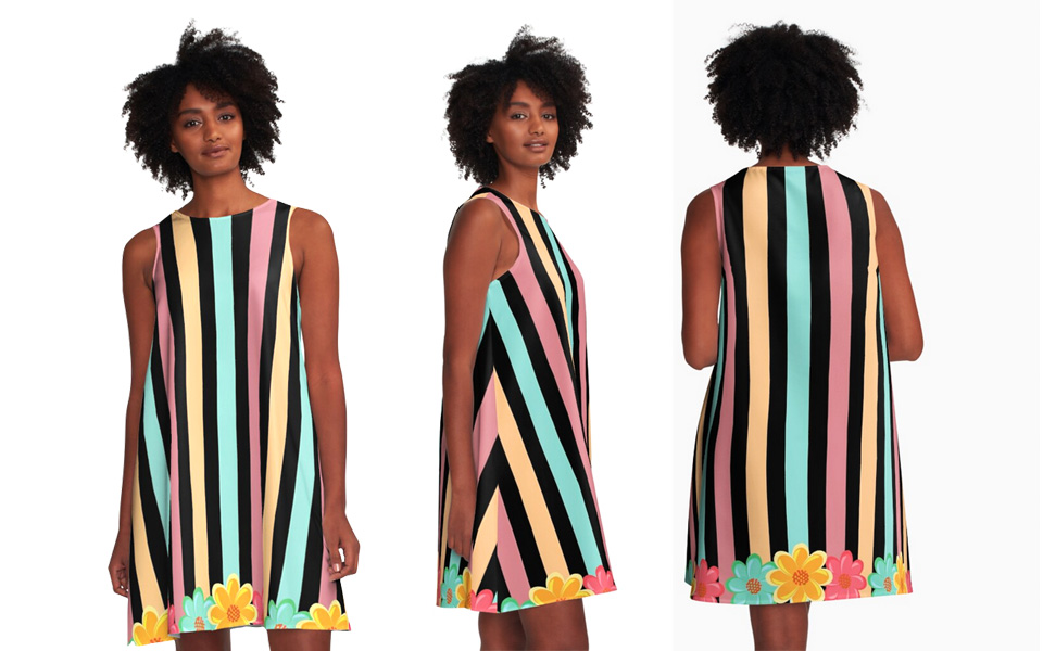 TW2US SUMMER STRIPES AND FLOWERS A-LINE DRESS
