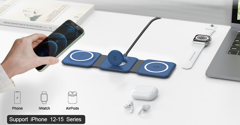 UCOMX Nano 3-In-1 Wireless Foldable Charging Station For AirPods And Watch