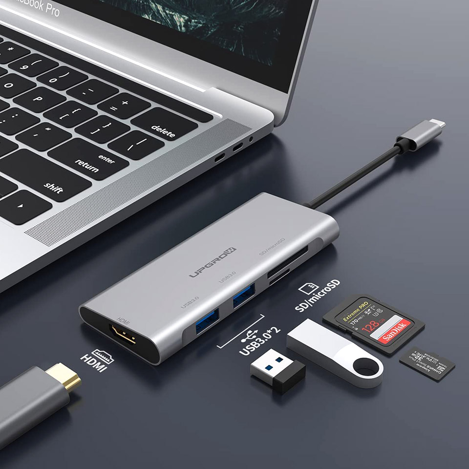 Upgrow 5-In-1 USB C Hub Adapter With HDMI, SD, Micro SD, USB 3.0 Ports