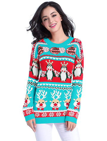v28 Ugly Christmas Sweater Long Vintage Fun Knit