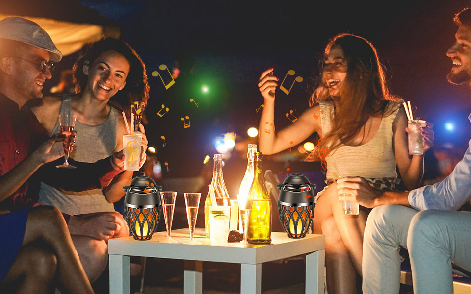 Vanten 2-Pack Outdoor Led Flame Bluetooth Speakers