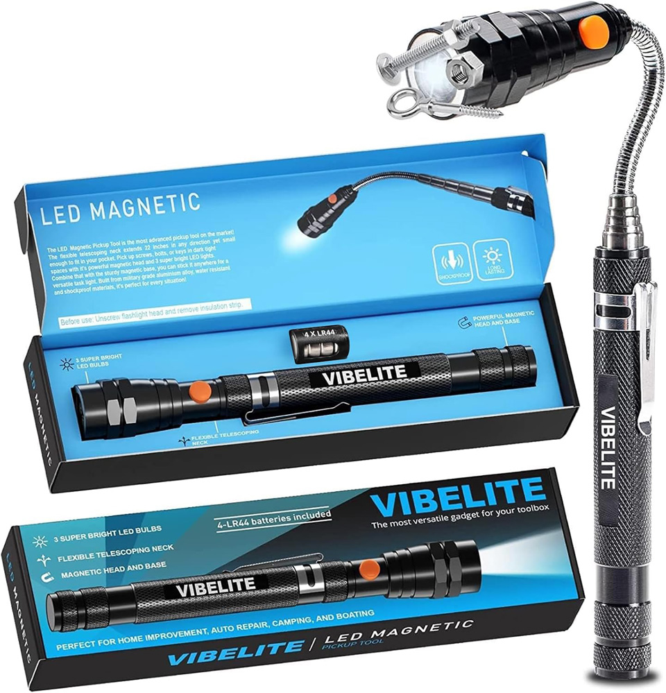 Vibelite Flexible Magnetic Telescoping Pickup Tool With Flashlights