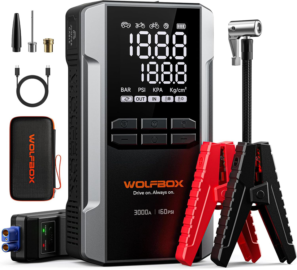 WOLFBOX 3000A Jump Starter With Air Compressor