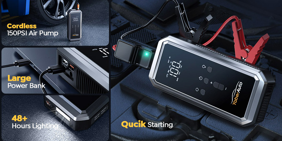 YaberAuto Portable Car Jump Starter with Air Compressor