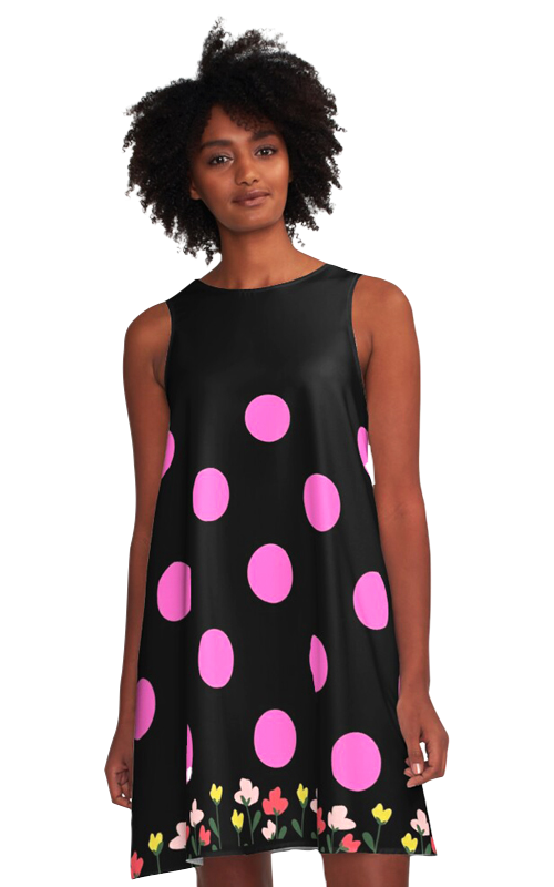 TW2US PINK POLKA DOT FLORAL A-LINE DRESS